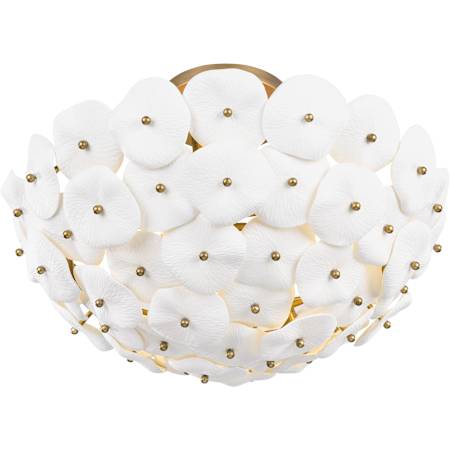 Metropolitan Coastlyn 3 Light 22" Wide Flush Mount Bowl Ceiling Fixture Legacy Brass / White Ceramic Accents