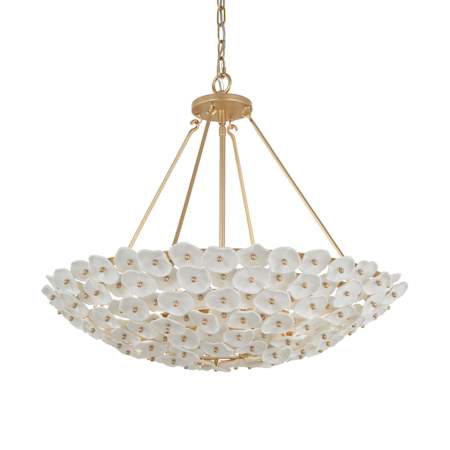 Metropolitan Coastlyn 6 Light 28" Wide Pendant Legacy Brass / White Ceramic Accents