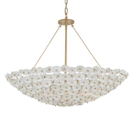 Metropolitan Coastlyn 8 Light 36" Wide Pendant Legacy Brass / White Ceramic Accents