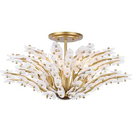 Metropolitan Sorra 6 Light 24" Wide Flush Mount Ceiling Fixture Painted Legacy Brass / White Swirl Glass