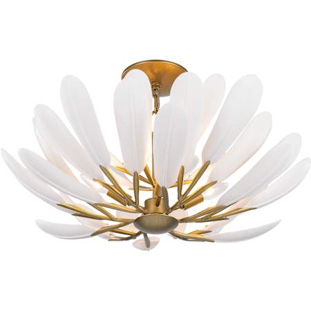 Metropolitan Vellinor 4 Light 28" Wide Flush Mount Ceiling Fixture Legacy Brass / White Ceramic Accents