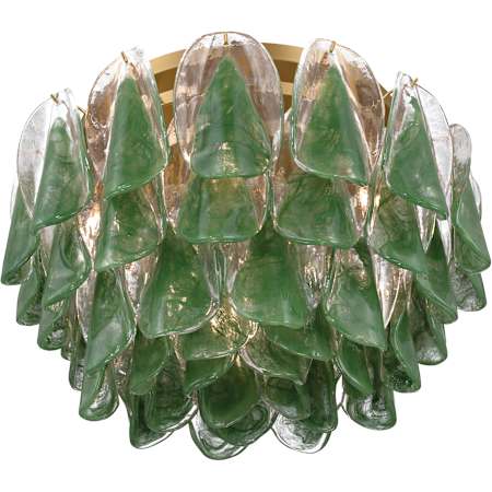 Metropolitan Verla Crest 6 Light 24" Wide Flush Mount Ceiling Fixture Legacy Brass / Green