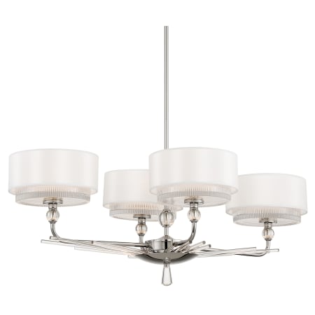 Metropolitan Sutton 4 Light 38" Wide Chandelier with Silk and Ribbed Glass Shades Polished Nickel