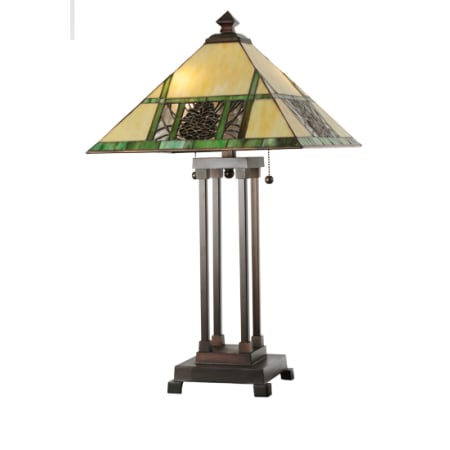 Meyda Tiffany Two Light Up Lighting Table Lamp from the Pinecone Collection Mahogany Bronze