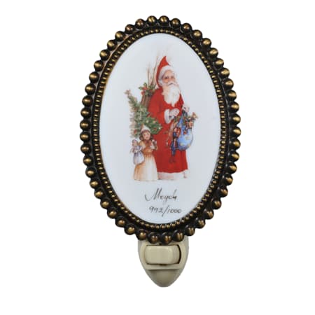 Meyda Tiffany Single Light Up Lighting Oval Christmas Night Light from the For the Love of Santa Collection Antique Brass
