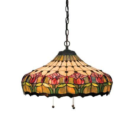 Meyda Tiffany Stained Glass / Tiffany Down Lighting Pendant from the Colonial Tulip Collection Mahogany Bronze