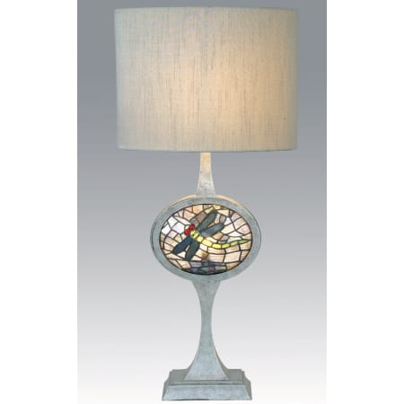 Meyda Tiffany Farmhouse Table Lamp with Stained Glass Dragonfly Accent Nickel