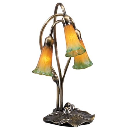 Meyda Tiffany Stained Glass / Tiffany Desk Lamp from the Lilies Collection Amber/Green