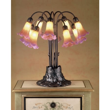Meyda Tiffany Stained Glass / Tiffany Table Lamp from the Lilies Collection Amber/Purple
