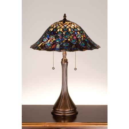 Meyda Tiffany Vintage Stained Glass / Tiffany Table Lamp from the Peacock Collection Mahogany Bronze