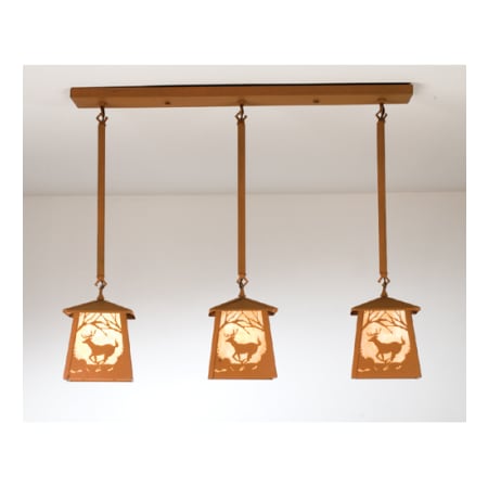 Meyda Tiffany 3 Light 37" Wide Linear Pendant with Handmade Shade Rust