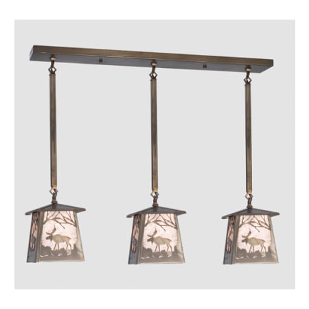 Meyda Tiffany 3 Light 37" Wide Linear Pendant with Handmade Shade Antique Copper
