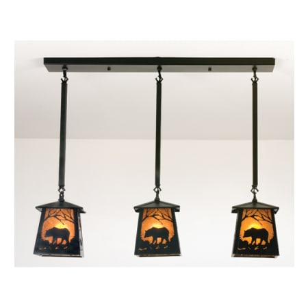 Meyda Tiffany 3 Light 37-1/2" Wide Linear Pendant with Handmade Shade Black