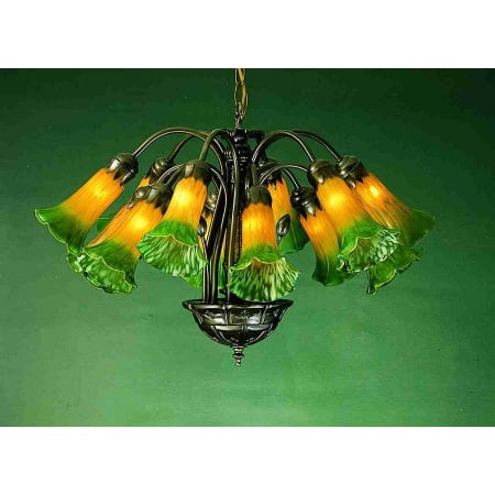 Meyda Tiffany Lilies 12 Light Single Tier Chandelier with Tiffany Stained Glass Shades Amber Green