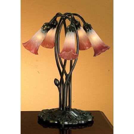 Meyda Tiffany Vintage Lily Stained Glass / Tiffany Table Lamp from the Lilies Collection Pink / White