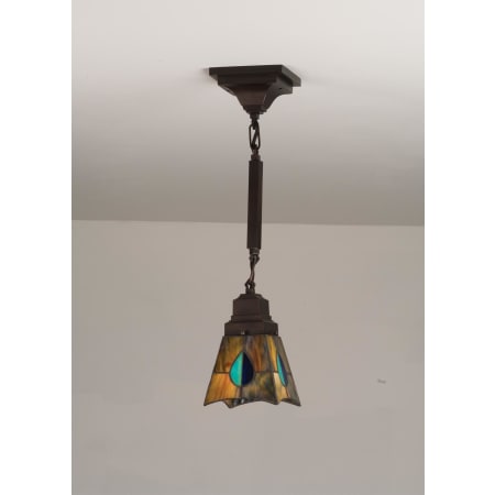 Meyda Tiffany Single Light 5" Wide Mini Pendant with Handmade Shade Mahogany Bronze