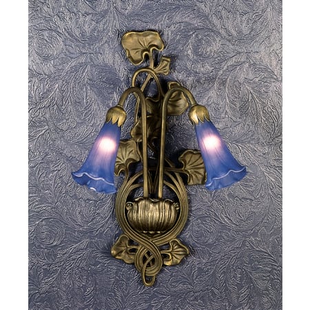 Meyda Tiffany Lilies 11" Wide 2 Light Double Sconce with Art Glass Shades Blue