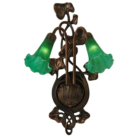 Meyda Tiffany Lilies 11" Wide 2 Light Double Sconce with Art Glass Shades Green