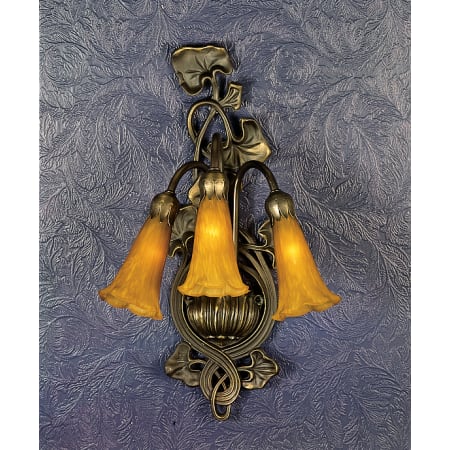 Meyda Tiffany Lilies 11" Wide 3 Light Wall Sconce with Art Glass Shade Amber