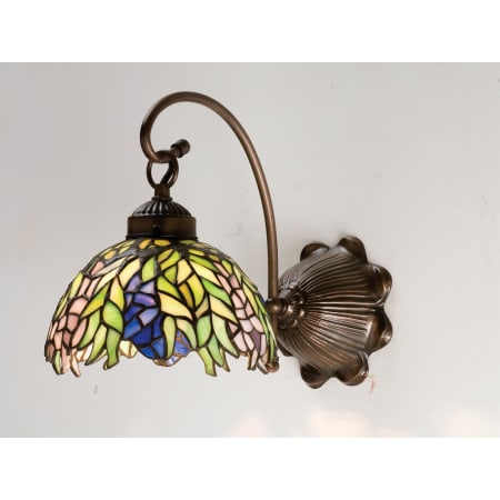 Meyda Tiffany Honey Locust 8" Wide Single Light Wall Sconce with Stained Glass Shade Mahogany Bronze