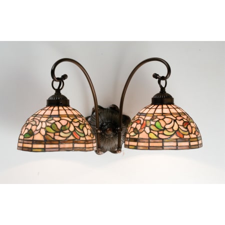 Meyda Tiffany Turning Leaf 18" Wide 2 Light Double Sconce with Stained Glass Shades Mahogany Bronze