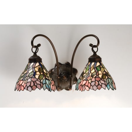 Meyda Tiffany Wisteria 17" Wide 2 Light Double Sconce with Stained Glass Shades Mahogany Bronze