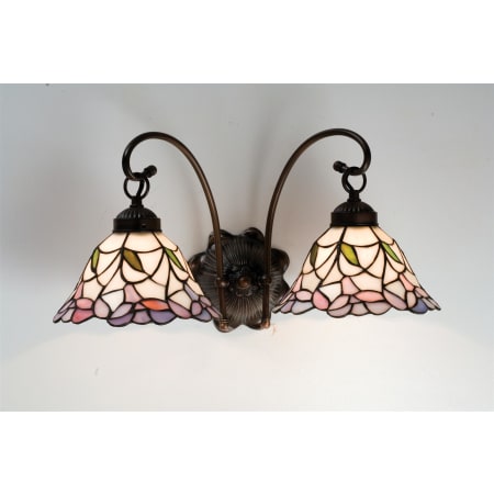 Meyda Tiffany Daffodil Bell 21" Wide 2 Light Double Sconce with Stained Glass Shades Mahogany Bronze