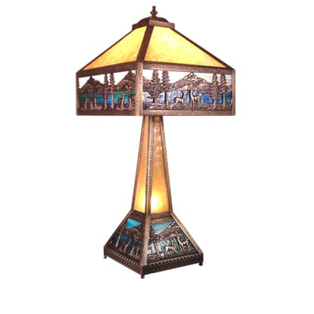 Meyda Tiffany Three Light Up Lighting Table Lamp with Lighted Base from the Deer Lodge Collection Bronze