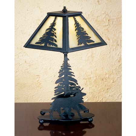 Meyda Tiffany Deer Accent Table Lamp from the Elks Club Collection Black / Beige Art Glass