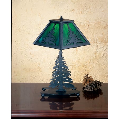 Meyda Tiffany Lodge Style Accent Table Lamp from the Pine Tree Collection Black / Emerald Green Art Glass