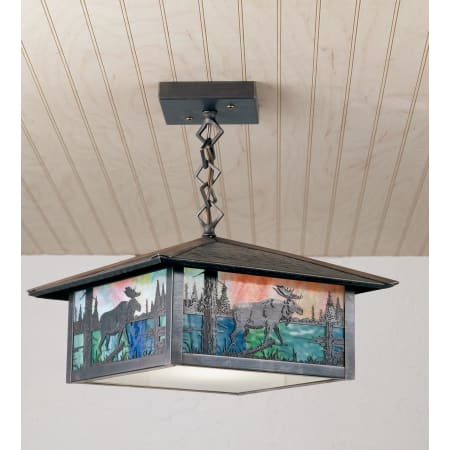Meyda Tiffany Single Light 11-1/2" Wide Pendant with Handmade Shade Craftsman Brown