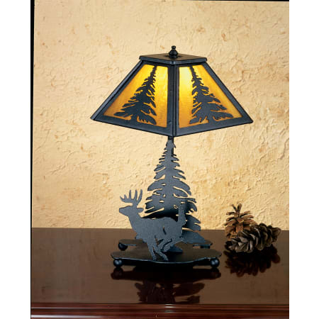 Meyda Tiffany Deer Accent Table Lamp from the Elks Club Collection Black / Honey Art Glass