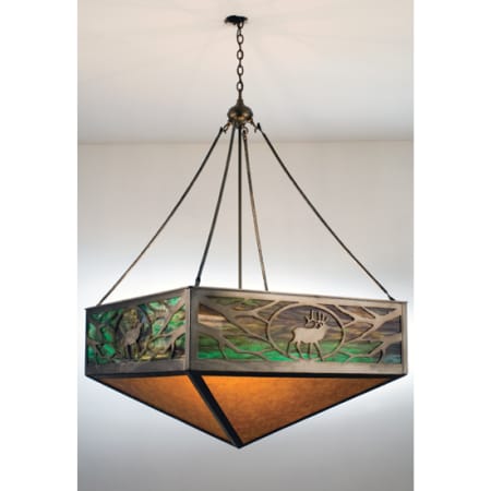 Meyda Tiffany 6 Light 51" Wide Pendant with Handmade Shade Antique Copper