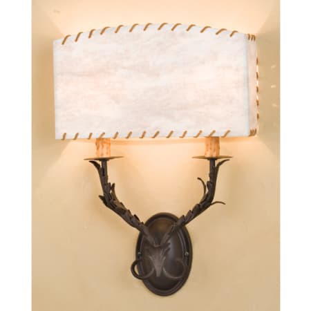 Meyda Tiffany 15" Wide 2 Light Wall Sconce with Grass Paper Shade Timeless Bronze