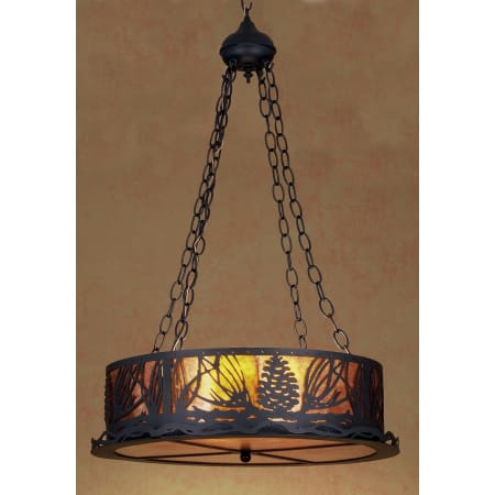 Meyda Tiffany 3 Light 22" Wide Pendant with Handmade Shade Black / Amber Mica