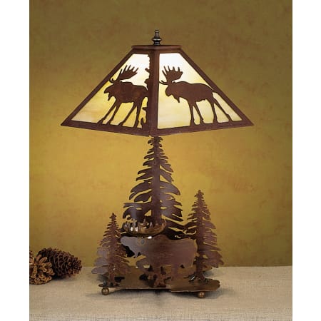 Meyda Tiffany Table Lamp from the Moose Collection Rust / Beige Art Glass