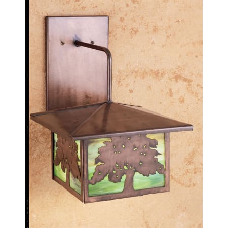 Meyda Tiffany Oak Designs 10" Wide Single Light Wall Sconce with Art Glass Shade Antique Copper