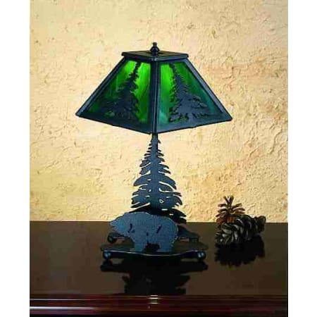 Meyda Tiffany Lodge Accent Table Lamp from the Bear in the Woods Collection Black / Honey Art Glass