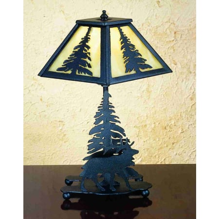 Meyda Tiffany Deer Accent Table Lamp from the Elks Club Collection Black / Emerald Green Art Glass