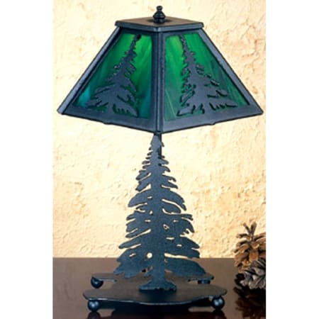 Meyda Tiffany Lodge Table Lamp from the Pine Tree Collection Black / Purple-Blue Art Glass