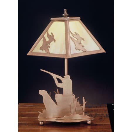 Meyda Tiffany Hunting Lodge Style Accent Table Lamp from the Ducks in Flight Collection Antique Copper / Amber Mica