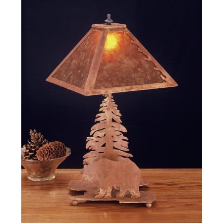 Meyda Tiffany Bear Table Lamp from the Bear in the Woods Collection Rust / Amber Mica