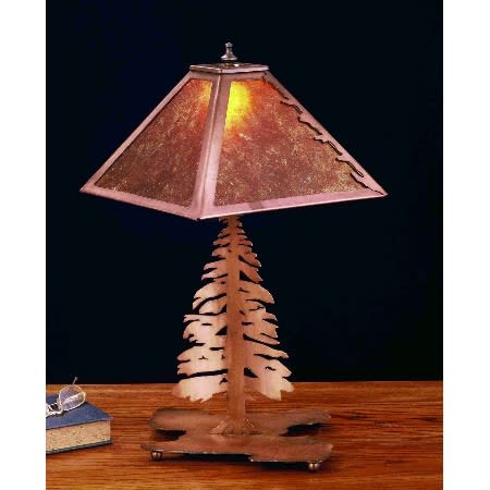 Meyda Tiffany Lodge Style Table Lamp from the Pine Tree Collection Antique Copper / Silver Mica