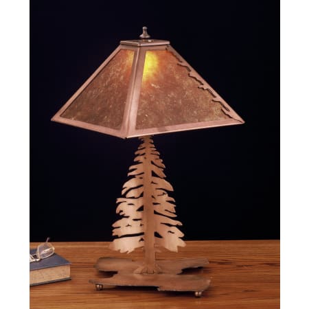 Meyda Tiffany Lodge Table Lamp from the Pine Tree Collection Antique Copper / Amber Mica
