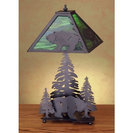 Meyda Tiffany Lodge Style Table Lamp from the Bear in the Woods Collection Black / Emerald Art Glass