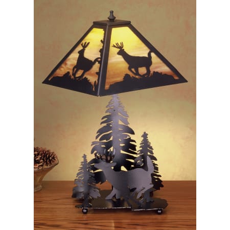 Meyda Tiffany Deer Table Lamp from the Elks Club Collection Black / Honey Art Glass