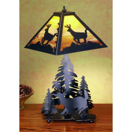 Meyda Tiffany Deer Table Lamp from the Elks Club Collection Black / Beige Art Glass