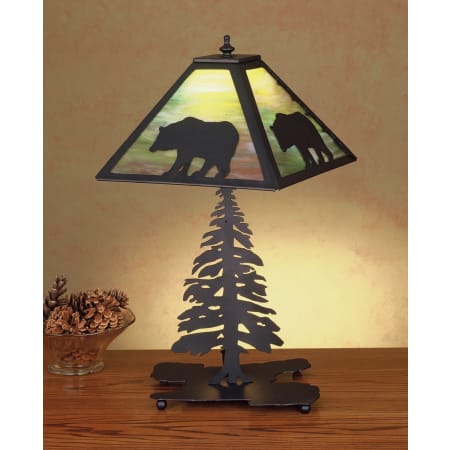Meyda Tiffany Table Lamp from the Bear in the Woods Collection Black / Stormy Sunset