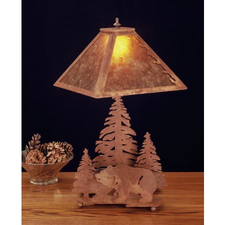 Meyda Tiffany Bear Table Lamp from the Bear in the Woods Collection Rust / Amber Mica