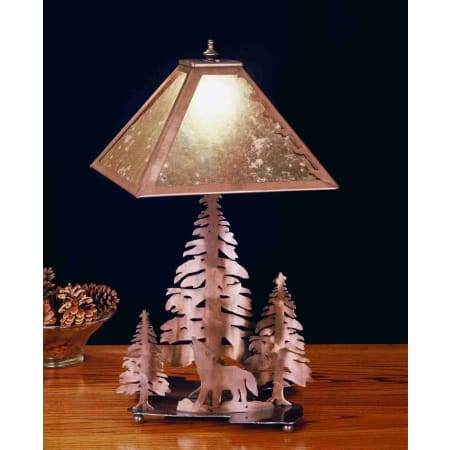 Meyda Tiffany Wolf in the Woods Table Lamp from the Old Forge Collection Antique Copper / Amber Mica